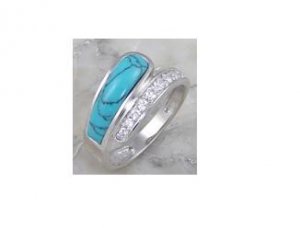 Elegant turquoise rhodium plated .925 silver ring, size 7 (sr-4)