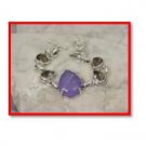 Purple druzy & smokey quartz .925 silver bracelet, 7.5-8"