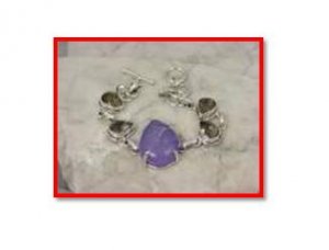 Purple druzy & smokey quartz .925 silver bracelet, 7.5-8"