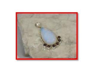 Big opalite & garnet pendant in .925 silver