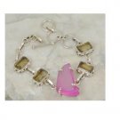 Pink druzy smokey quartz .925 silver bracelet, 7.5-8"