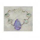 Purple druzy & aquamarine .925 silver bracelet, 8"
