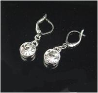 Silver euro clip crystal earrings