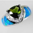 Lab opal inlay peridot .925 silver ring, size 7 (sr-1)
