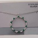Simulated Emerald & Clear Crystal, Sterling Silver Necklace