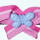 No Slip Hair Clip: Blue Butterfly on Pink Bow