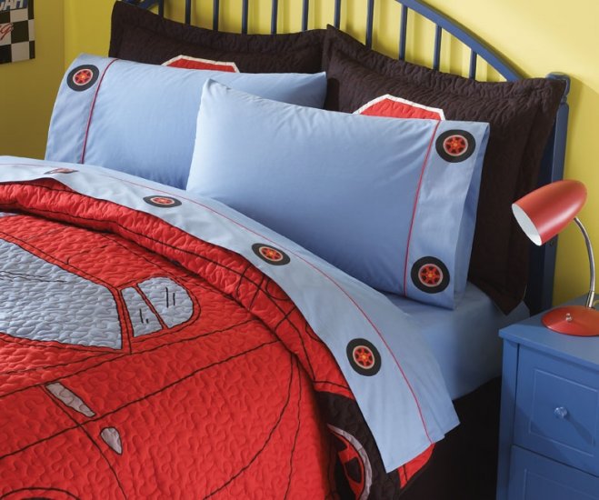 Pem America Boys My Red Car Twin Sheet Bedding Set