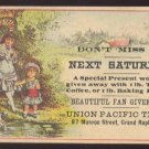 UNION PACIFIC TEA CO. Victorian Trade Card - Girls play fetch w/ dog