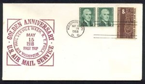 1968 GOLDEN ANNIVERSARY U.S. Airmail Service Covers (2) - WASHINGTON / PHILADELPHIA / NEW YORK