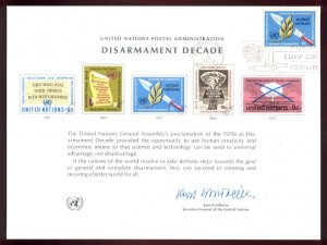 UNITED NATIONS POSTAL ADMINISTRATION Souvenir Card #3 - 1973 DISARMAMENT DECADE - First Day (N. Y.)