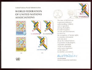 UNITED NATIONS POSTAL ADMINISTRATION Souvenir Card #9 - 1976 W.F.U.N.A. - First Day (New York)