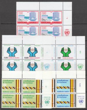 UNITED NATIONS (Geneva) - 1977 Complete Year Set (Sc. #64-72) - Inscription Blocks of 4 - MNH