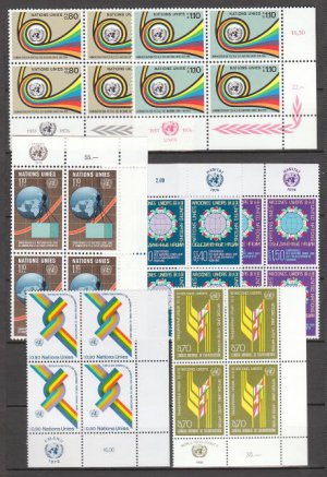 UNITED NATIONS (Geneva) - 1976 Complete Year Set (Sc. #57-63) - Inscription Blocks of 4 - MNH