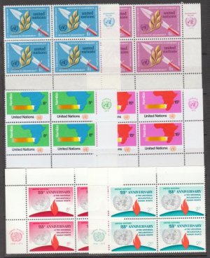 UNITED NATIONS (New York) - 1973 Complete Year Set (Sc. #234-43) - Inscription Blocks of 4 - MNH