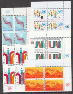 UNITED NATIONS (New York) - 1972 Complete Year Set (Sc. #226-33, C15-18)-Inscription Blocks of 4-MNH