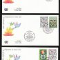1980 UNITED NATIONS 35th Anniversary FDCs (3) - N.Y. (Sc. #322-3), Geneva (#93-4), Vienna (#12-3)