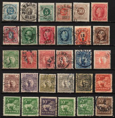 SWEDEN - 1877-1925 - 30 Different Postage Stamps - Used