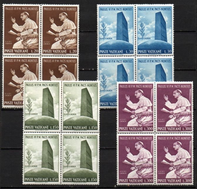 VATICAN - 1965 Pope in N.Y.C. (#416-9) - MNH Blocks of 4