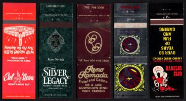 RENO CASINO/HOTELs - Reno, Nevada - 5 Different Matchbook Covers