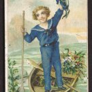C.F. WARE Coffee Victorian Trade Card - Sailor boy in boat w/ flowers