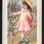 PRANG - Victorian EASTER Greeting Card - little girl, blue bird, flowering tree