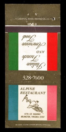 ALPINE RESTAURANT - Arlington, Virginia - 1970s Vintage Matchbook Cover