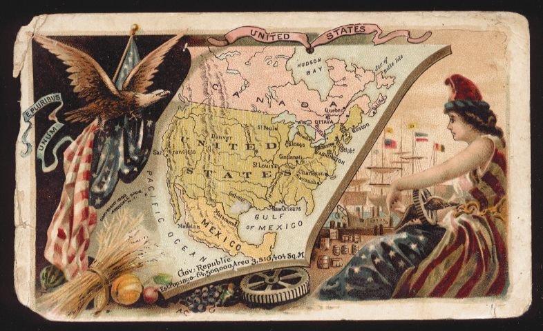 1889 Victorian Trade Card - Arbuckle Brothers Coffee Company - Map of UNITED STATES (#96)
