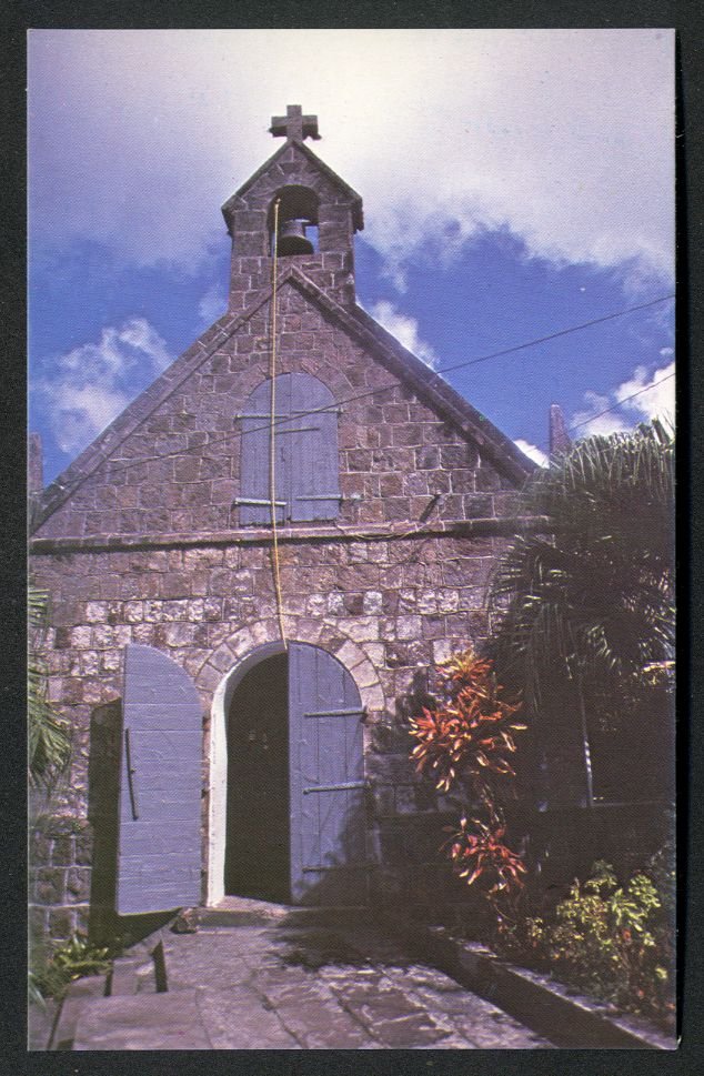 FIG-TREE CHURCH, Nevis, West Indies - 1980s Scenic Postcard - Unused