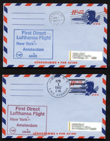 1967 LUFTHANSA International First Flight Covers (2) - New York to Amsterdam