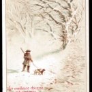 DUROYON & RAMETTE Victorian Trade Card - hunter w/ rifle and dogs in snow