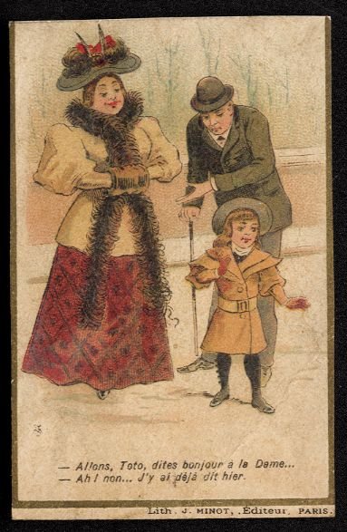 BISCUITS GUILLOUT Victorian Trade Card - well-dressed woman, man, little girl