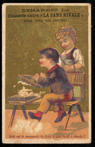 CHICOR&Atilde;�E EXTRA "LA SANS RIVALE" Victorian Trade Card - boy carding wool
