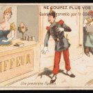 CORICIDE RUSSE Victorian Trade Card- 'Une première flamme", policeman, mannequin