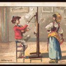 MOKA DES TRAPPISTES Victorian Trade Card - "IDYLLE ARTISTIQUE" - painter & model