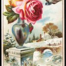 JERSEY COFFEE Victorian Trade Card - Dayton Spice - colorful roses, small bird