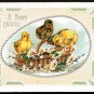 Vintage EASTER Card - "A Happy Easter" - basket of daisies, 4 chicks and a bee