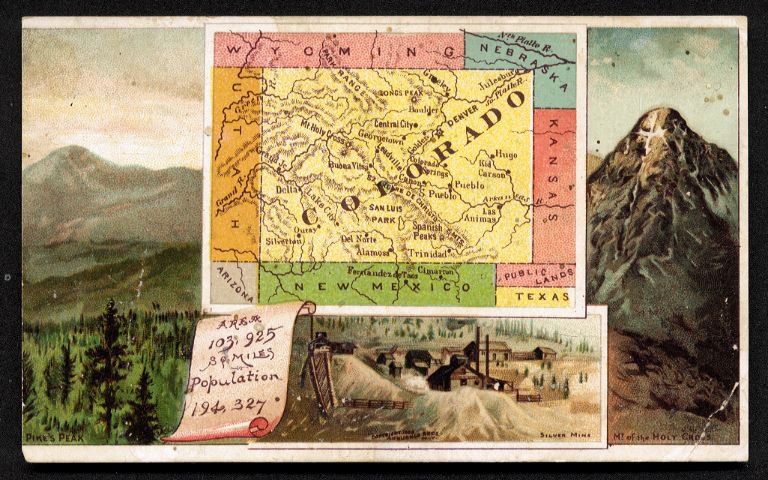 1889 Victorian Trade Card - Arbuckle Brothers Coffee Company - Map of COLORADO (#97)
