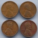 4 Different Lincoln Cents (Wheat Pennies) - 1930, 1934, 1936, 1937 - Circulated