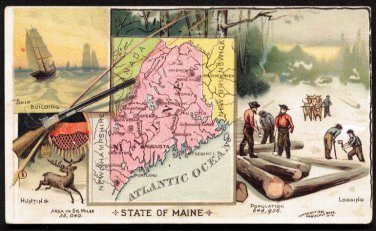 1889 Victorian Trade Card - Arbuckle Brothers Coffee Company - Map of MAINE (#52)