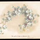 Victorian Bible Verse Card - "The gift of God ...." - small blue & white flowers