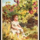 RAPHAEL TUCK Victorian NEW YEAR'S Card - girl in bushes - Eden Hooper verse