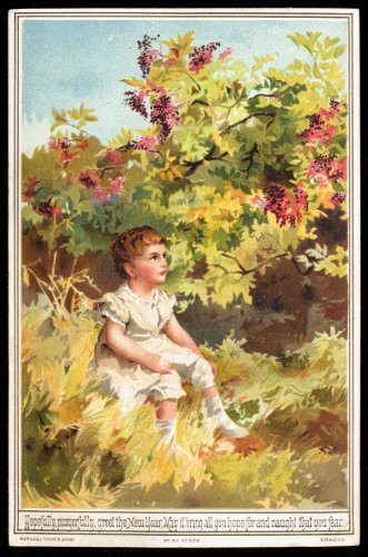 RAPHAEL TUCK Victorian NEW YEAR'S Card - girl in bushes - Eden Hooper verse