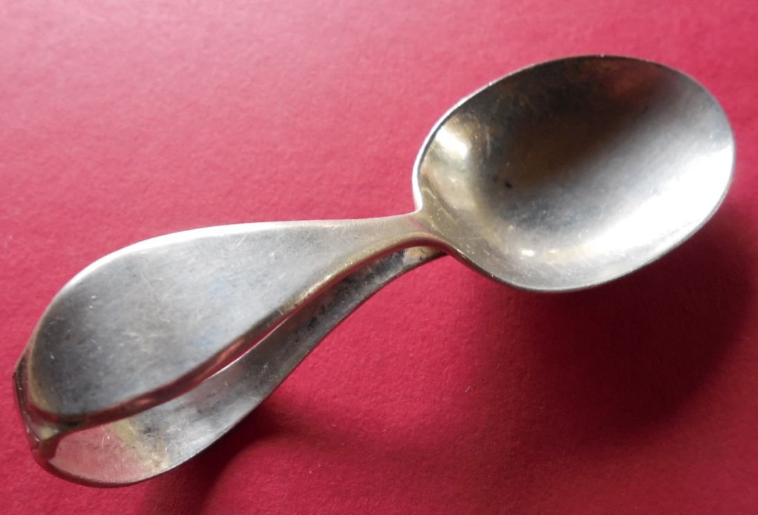 1940s Vintage WEBSTER COMPANY Sterling Silver Baby Spoon - finger loop handle