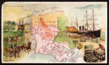 1889 Victorian Trade Card - Arbuckle Brothers Coffee Company - Map of LOUISIANA (#58)