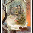 LION COFFEE Victorian Trade Card - Woolson Spice - old stone church in winter LION COFFEE Victorian Trade Card - Woolson Spice - old stone church in winter