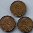 1951 Lincoln "Wheat" Cents (3) - All 3 Mints (P/D/S) - Circulated