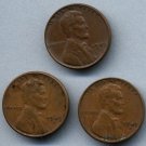 1949 Lincoln "Wheat" Cents (3) - All 3 Mints (P/D/S) - Circulated