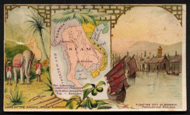 1889 Victorian Trade Card - Arbuckle Brothers Coffee Company - Map of SIAM (THAILAND) (#91)