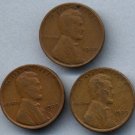 3 Different Lincoln "Wheat" Cents - 1927, 1928, 1929 - Circulated