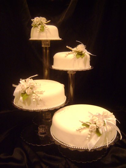 STYLE R404 4 TIER CASCADE WEDDING CAKE STAND W/ 4  GLASS VOTIVE SET 